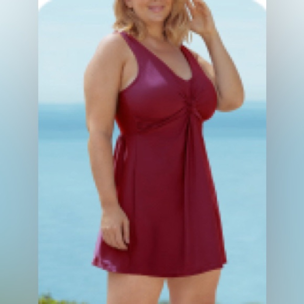 NWT Shapermint Essentials Swim Dress - Burgundy 4X